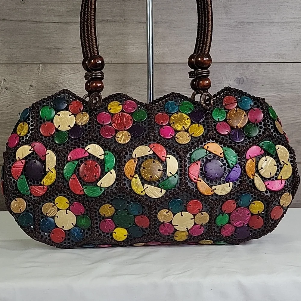 Boho Beaded/Crochet Colorful Patchwork Handbag - Picture 3 of 10